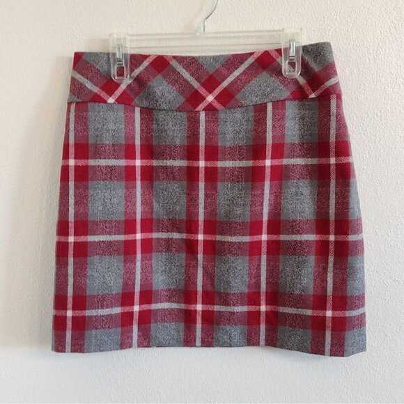 Eddie Bauer Womens 10 Red Gray Plaid Pencil Skirt Wool Blend Lined READ - Picture 1 of 6